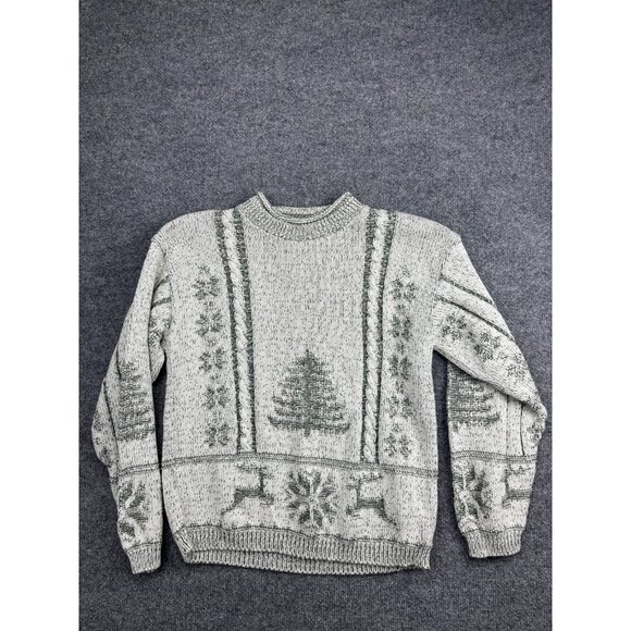 The Alps Sweater Womens Medium Gray Green Winter Reindeer Fair Isle Crewneck - Picture 1 of 7